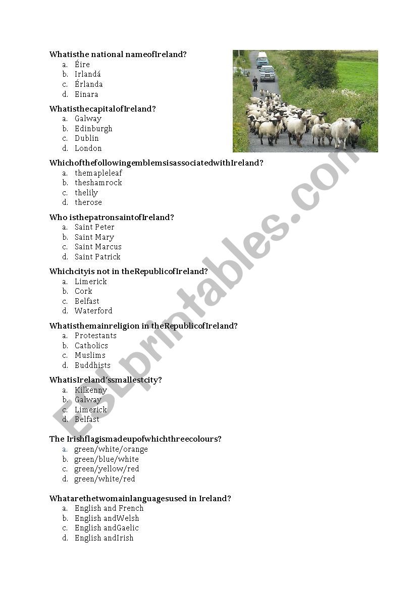 Quiz about Ireland worksheet