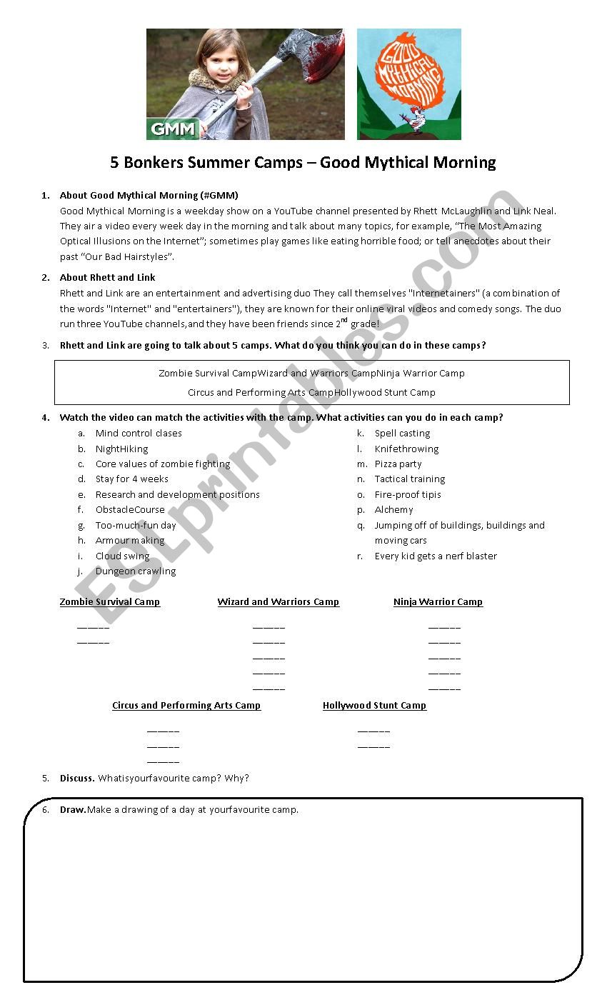 5 Bonker Summer Camps worksheet