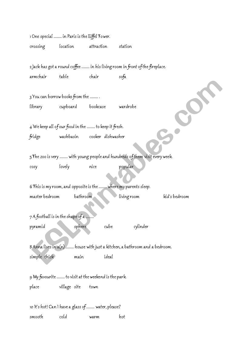 various vocabulary worksheet