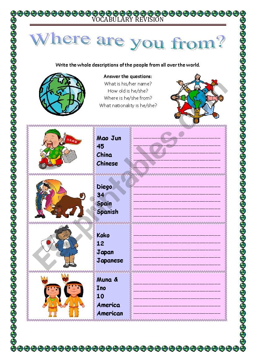 VOCABULARY REVISION 9 - COUNTRIES & NATIONALITIES 