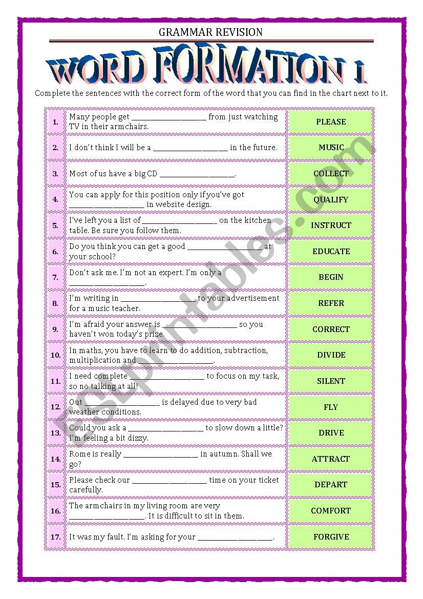 GRAMMAR REVISION - WORDBUILDING 1