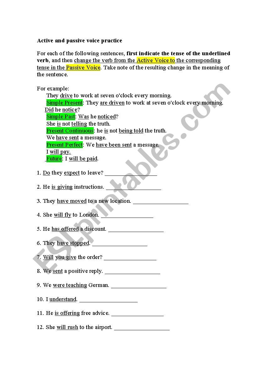 passive and active voice worksheet