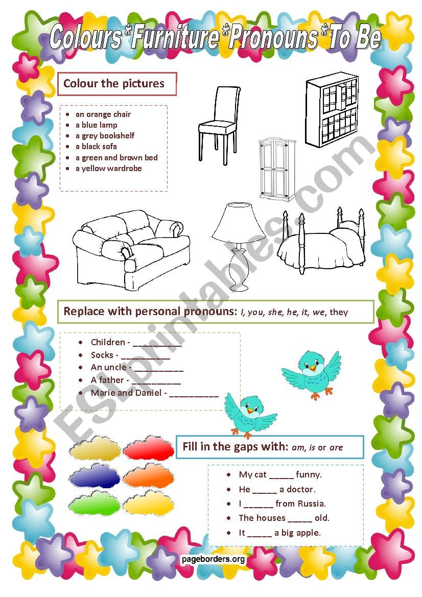 Colours / Furniture / Personal Pronouns / To Be (variant 2)