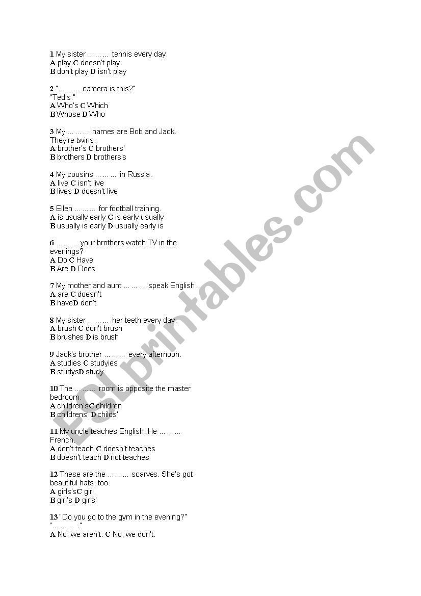 grammar quiz  worksheet