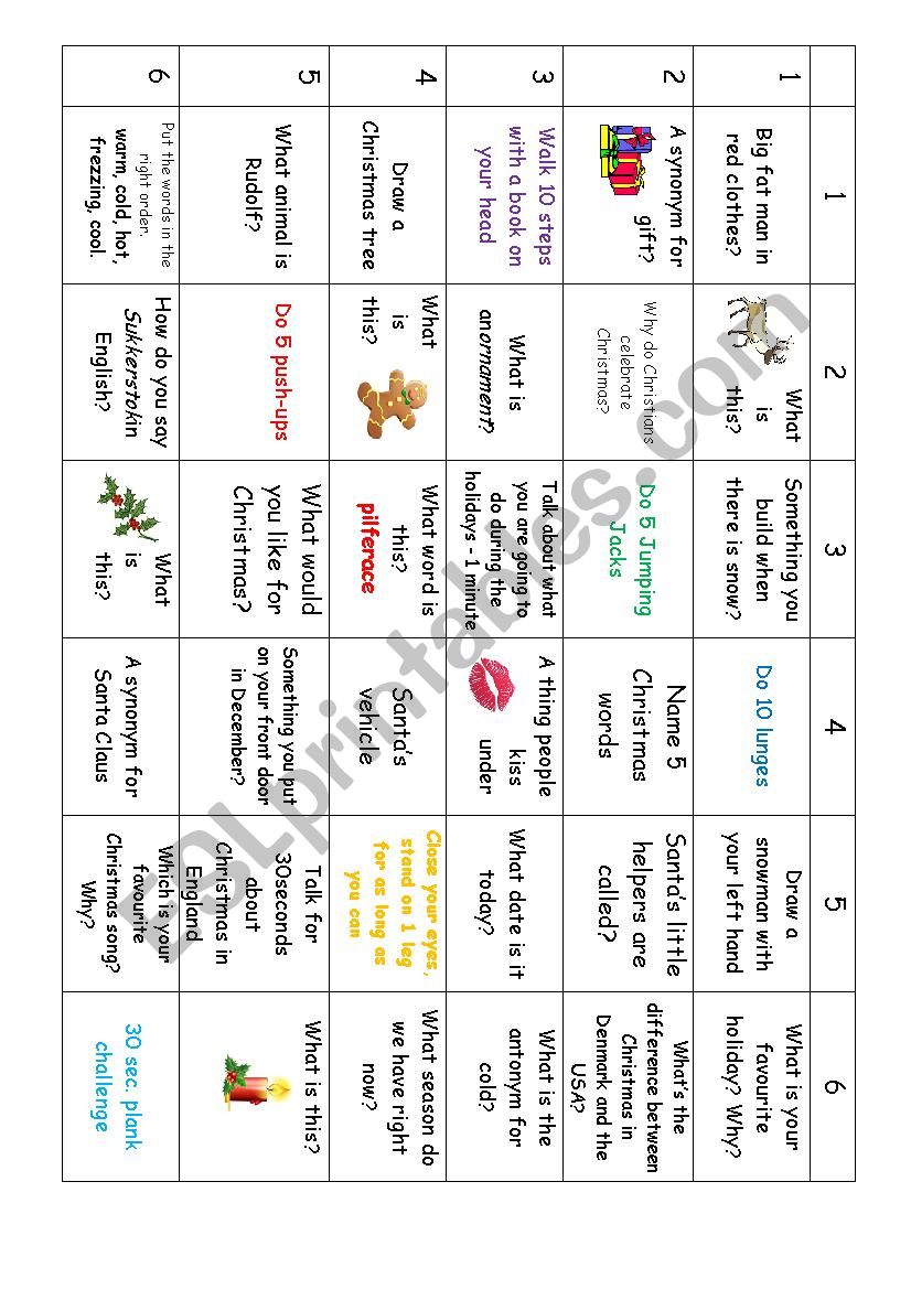 Christmas Boardgame worksheet