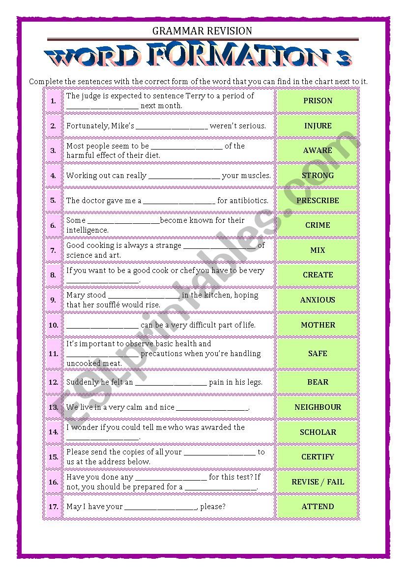 GRAMMAR REVISION - WORDBUILDING 3