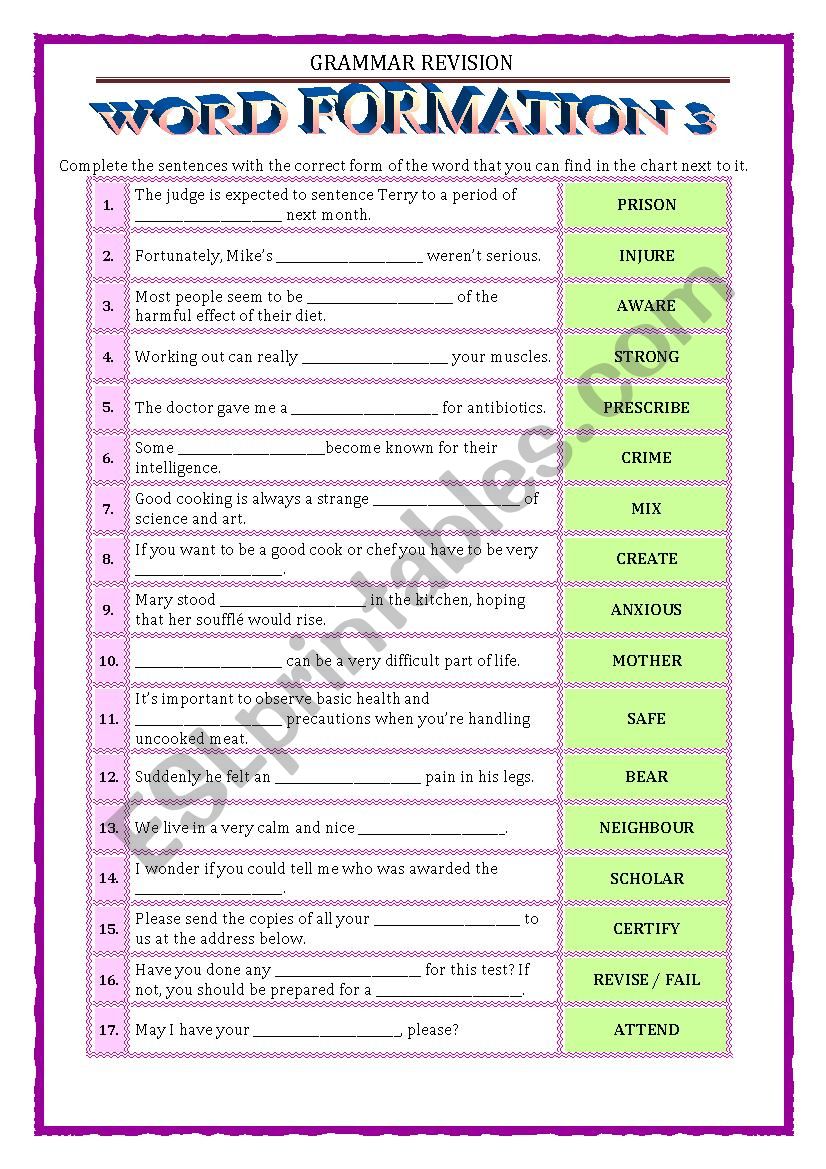 GRAMMAR REVISION - WORDBUILDING 3