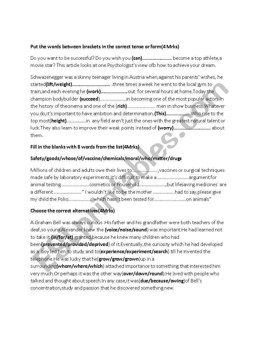 language test worksheet