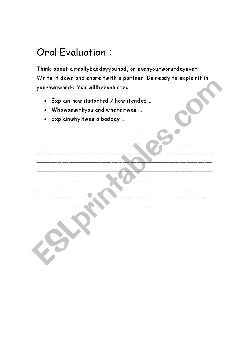 Bad Day - Oral Evaluation worksheet