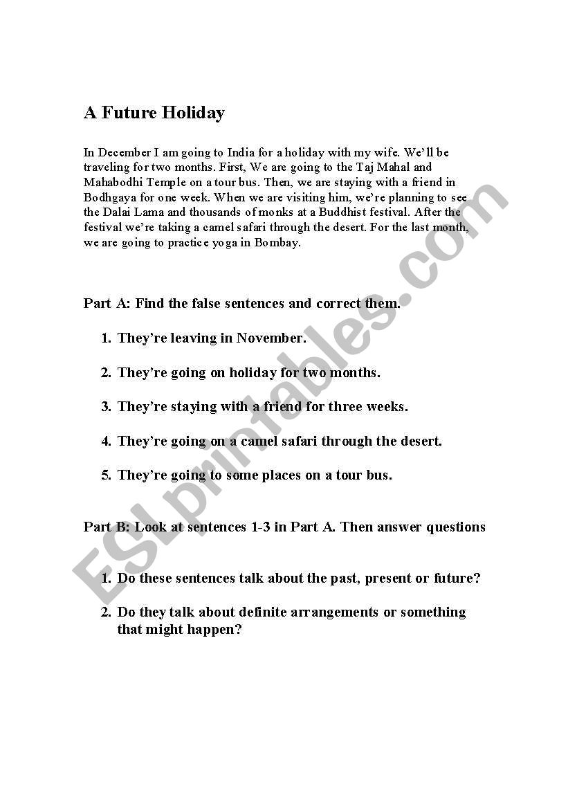 A future holiday worksheet