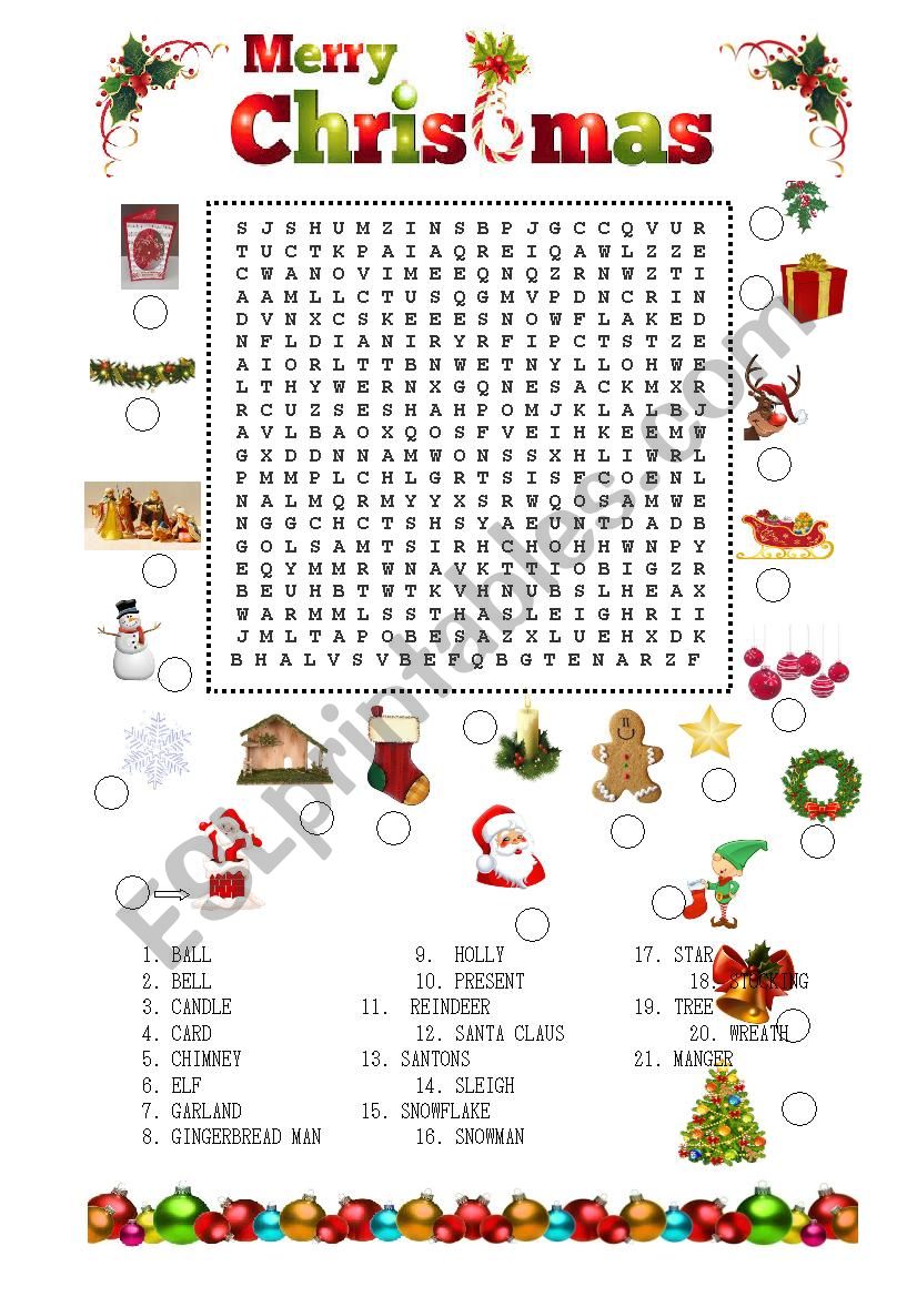 Christmas match and wordsearch