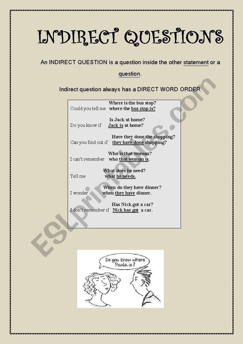 Indirect Questions worksheet