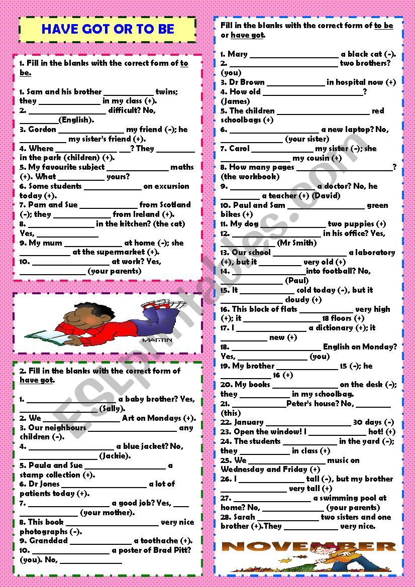 have got & to be + key worksheet