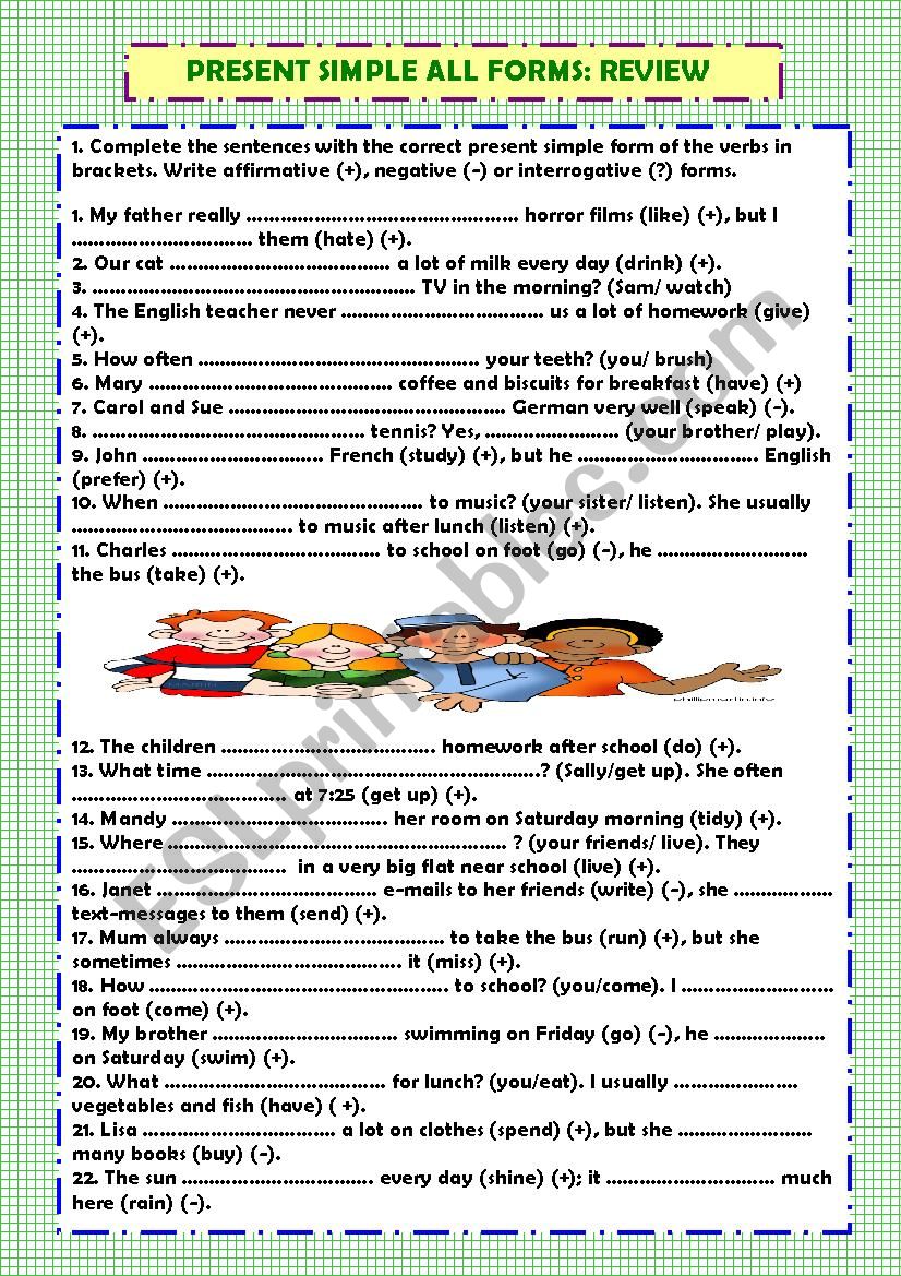 Present simple all forms review + key