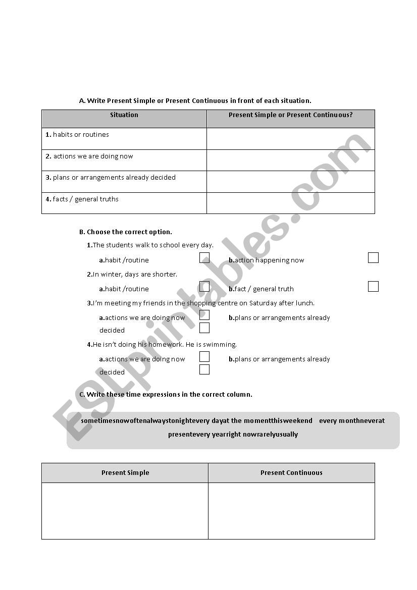 present simple and continuous worksheet