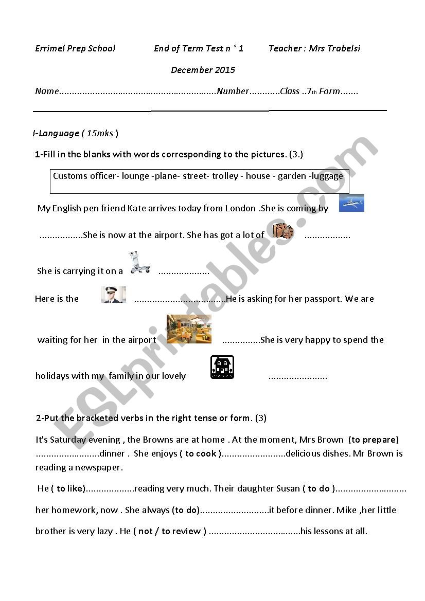 end of term test n 1 worksheet