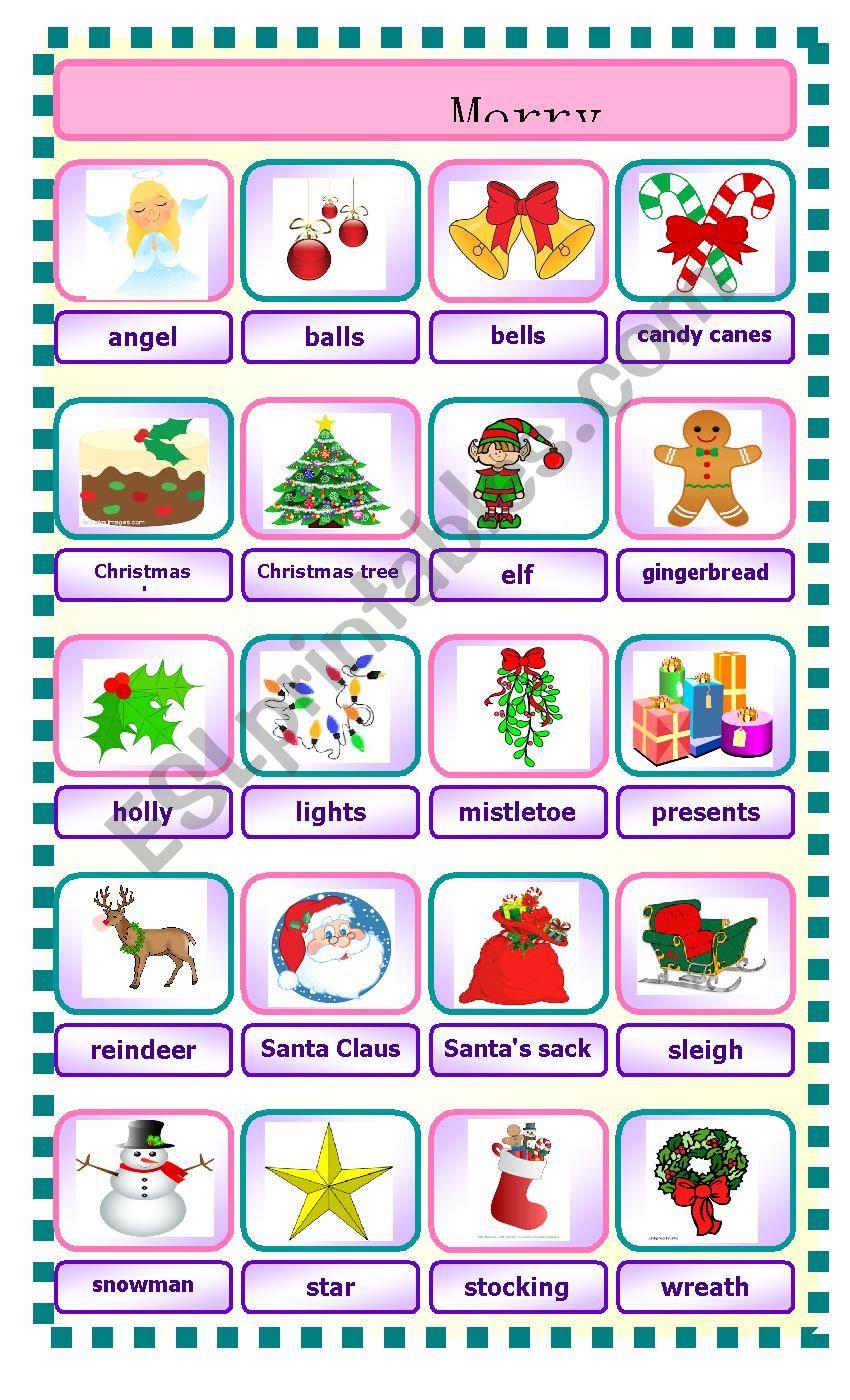 Christmas pictionary worksheet