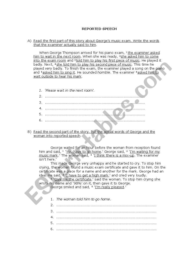 Reported Speech worksheet