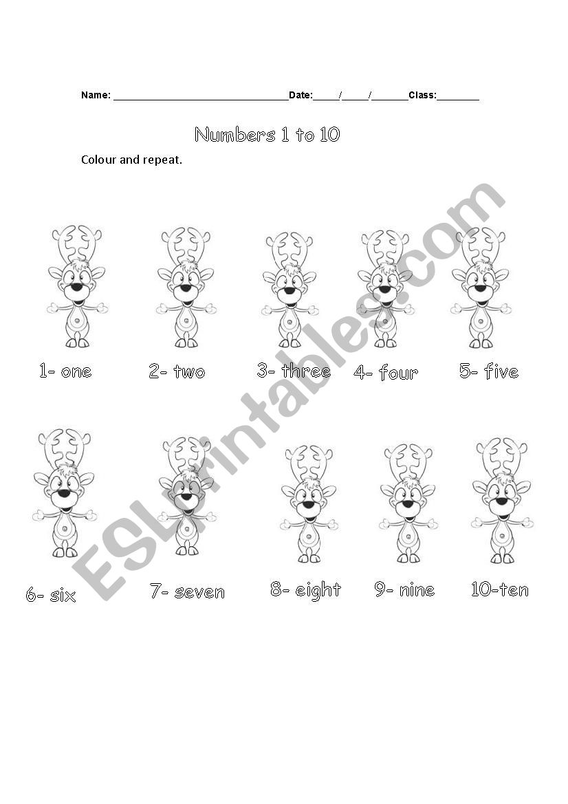 Numbers 1 to 10 worksheet