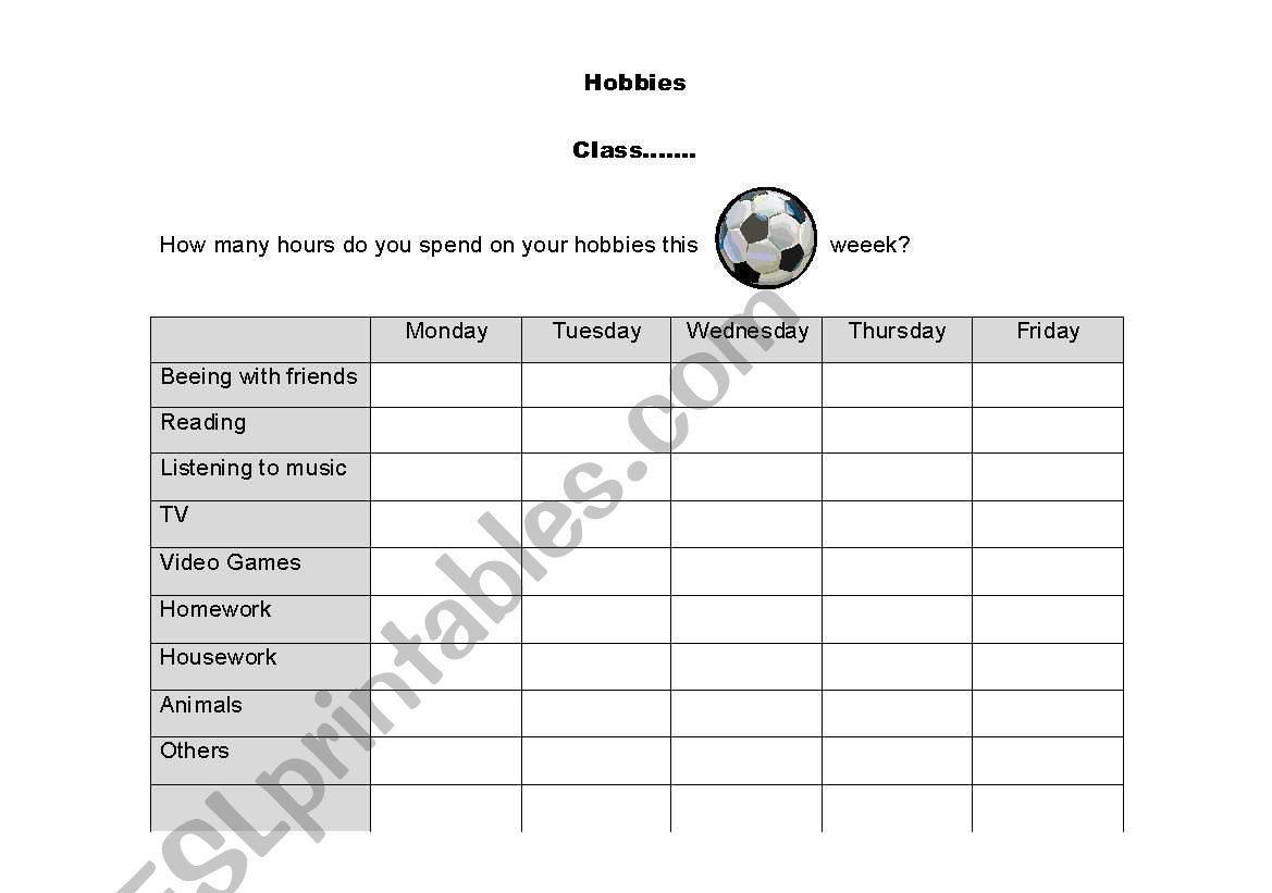 my daily hobby worksheet