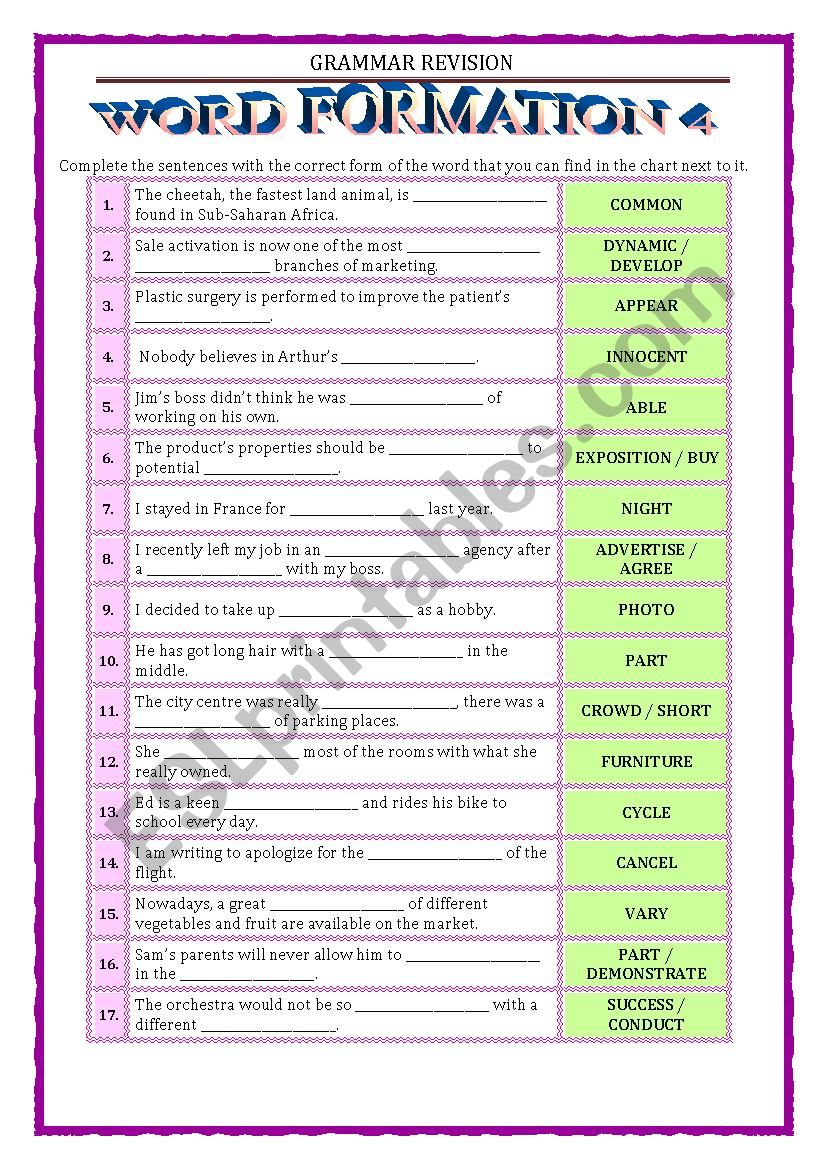 GRAMMAR REVISION - WORDBUILDING 4