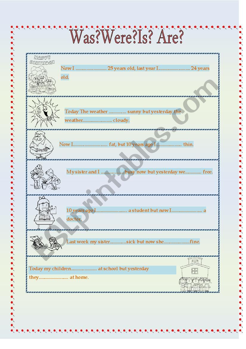 Verb to be (Present VS Past) worksheet