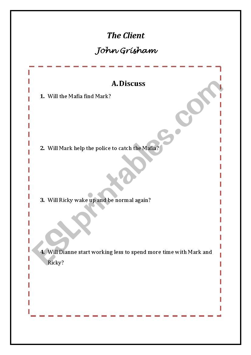 The Client - Penguin REader worksheet