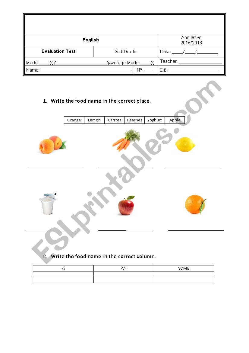 Food worksheet