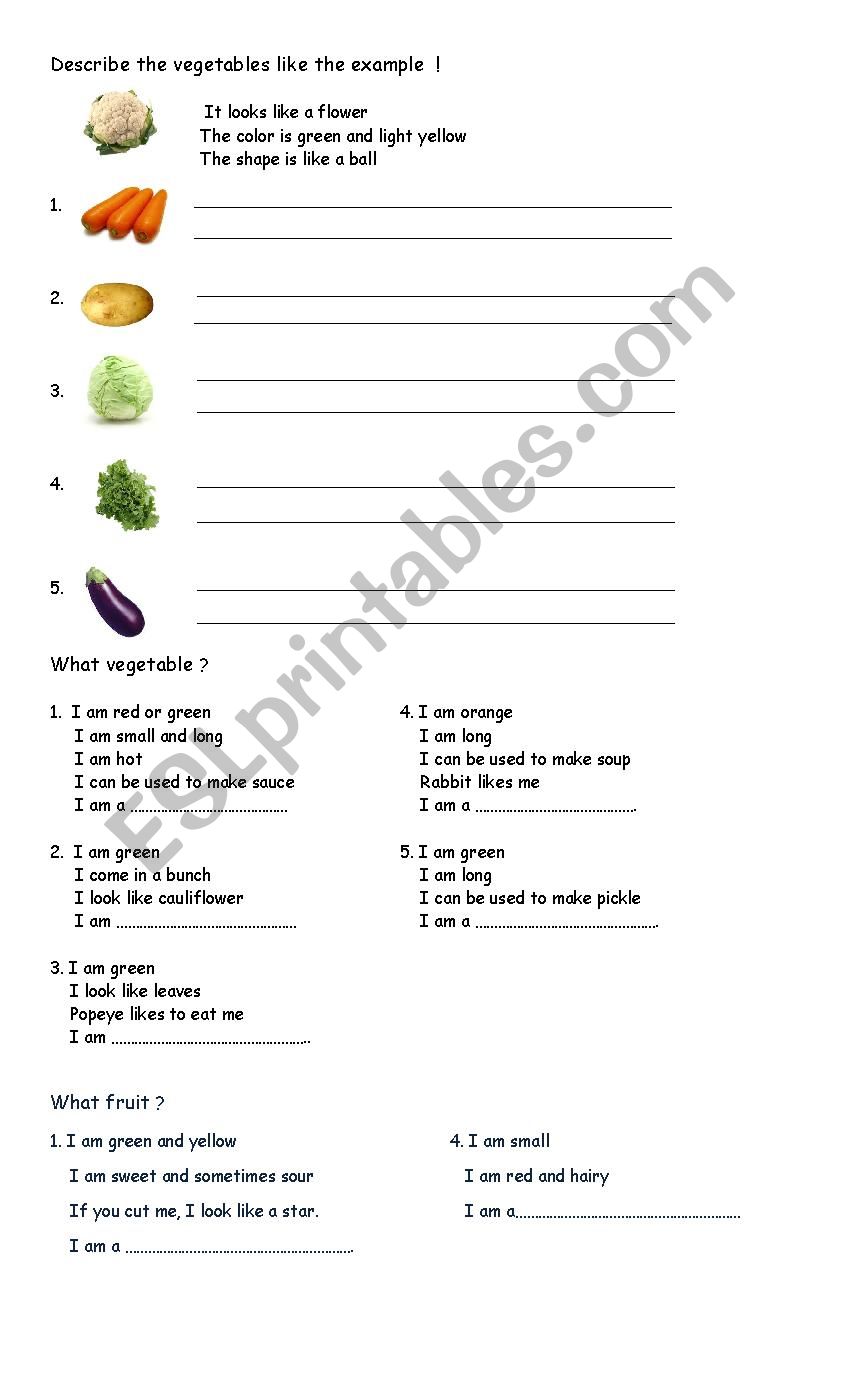 FRUITS AND VEGETABLES worksheet