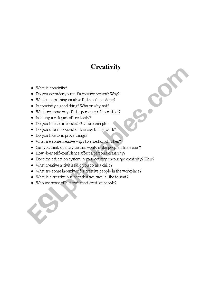 Creativity worksheet