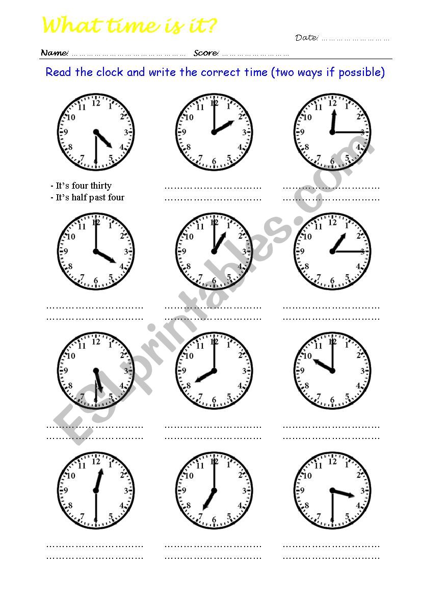 What Time Is It? Read The Clock And Write The Correct Time 1/4 - Esl  Worksheet By Nqluu