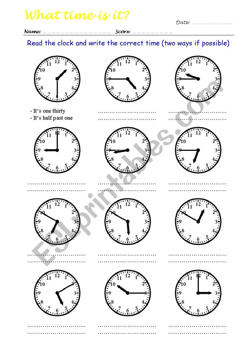 What Time Is It? Read the clock and write the correct time 2/4