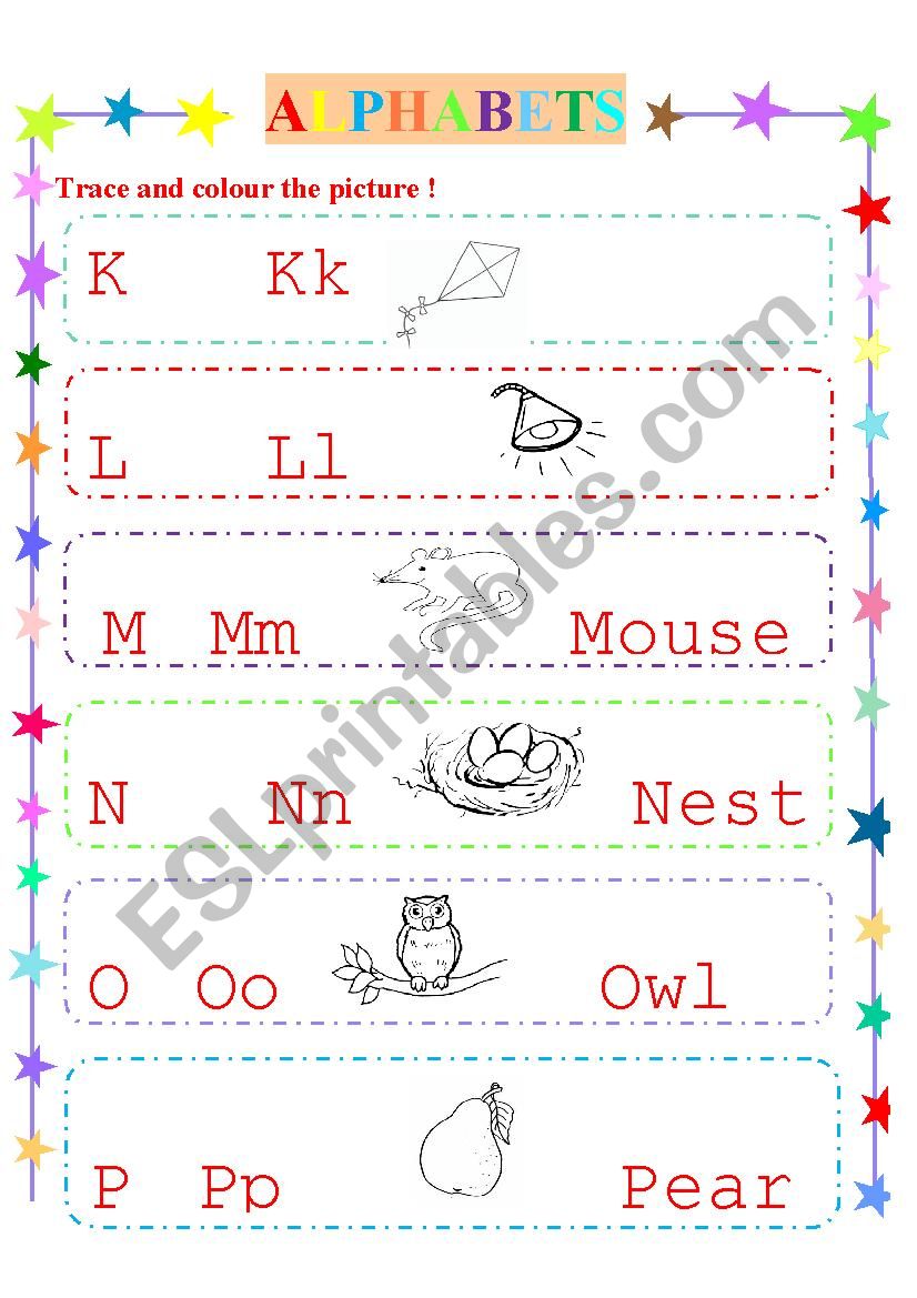 alphabets K- P worksheet