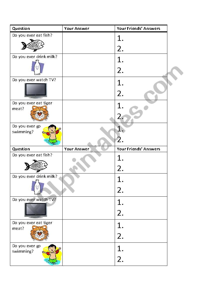 Adverbs of Frequency Survey worksheet