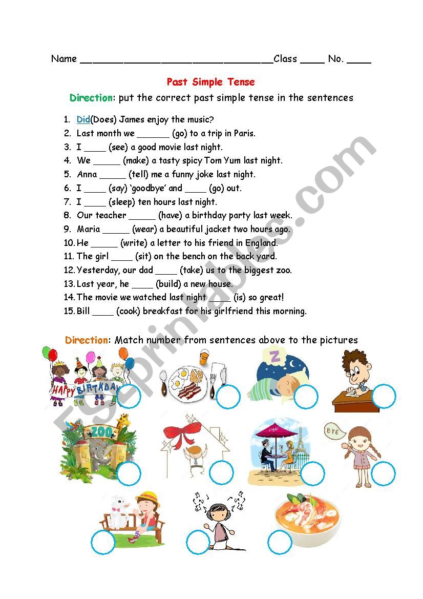 past simple tense worksheet worksheet
