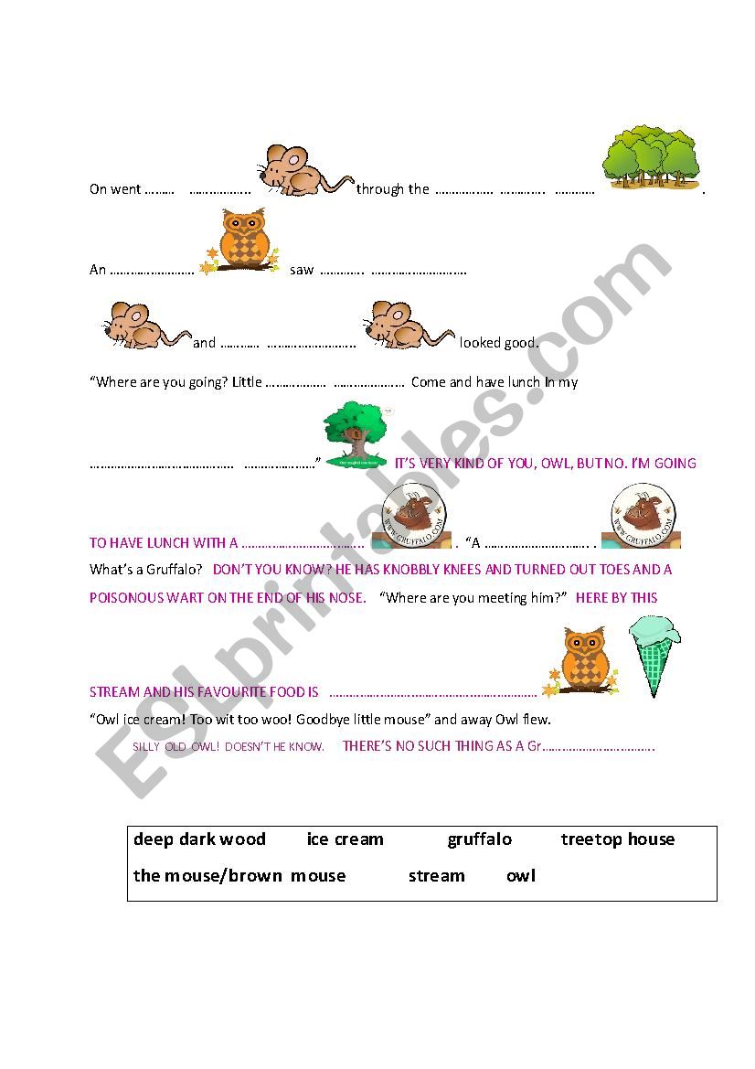 gruffalo part two worksheet