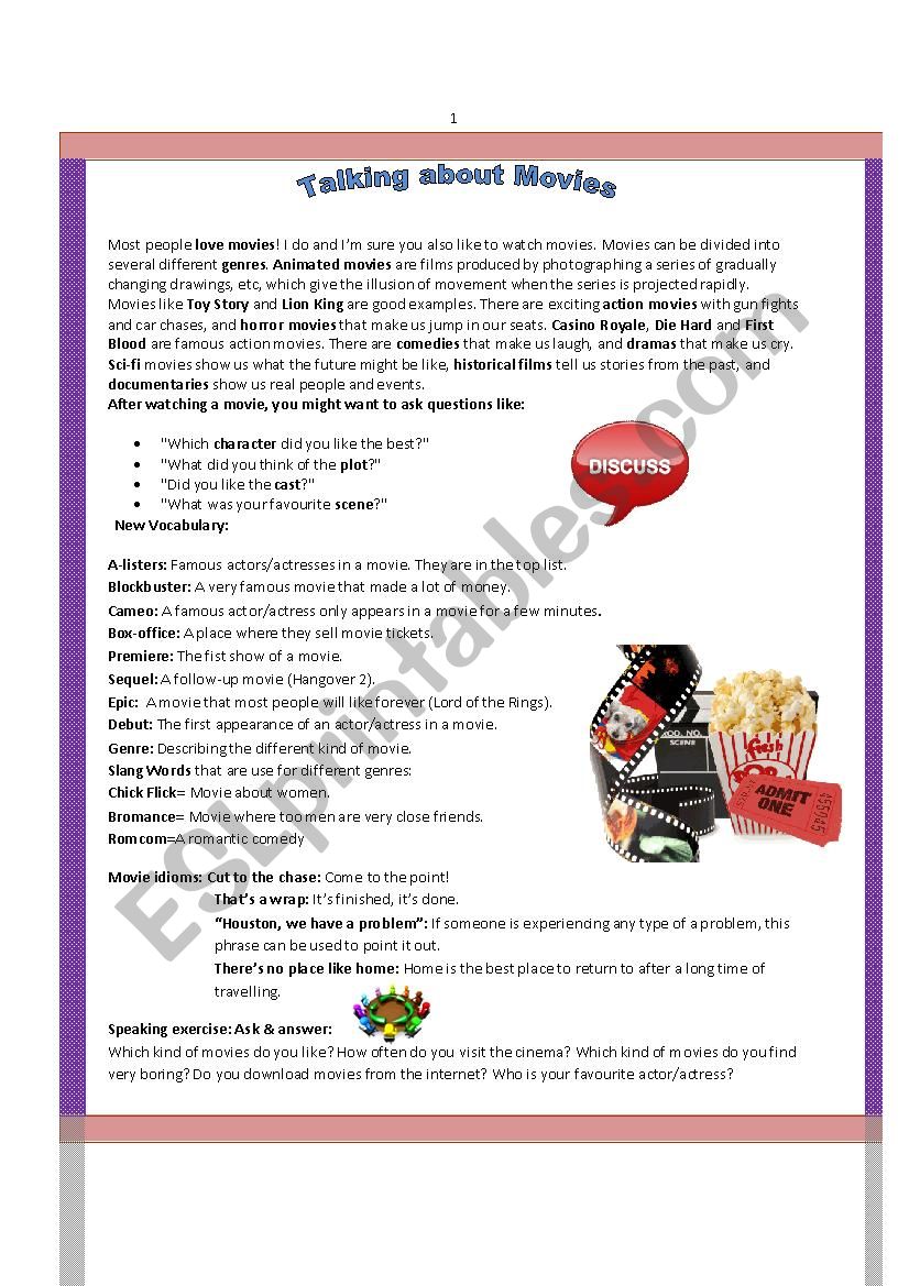 Talking about Movies worksheet