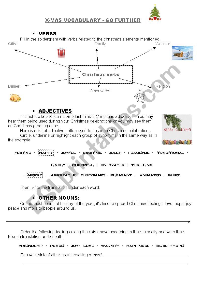 X-mas vocabulary - go further worksheet