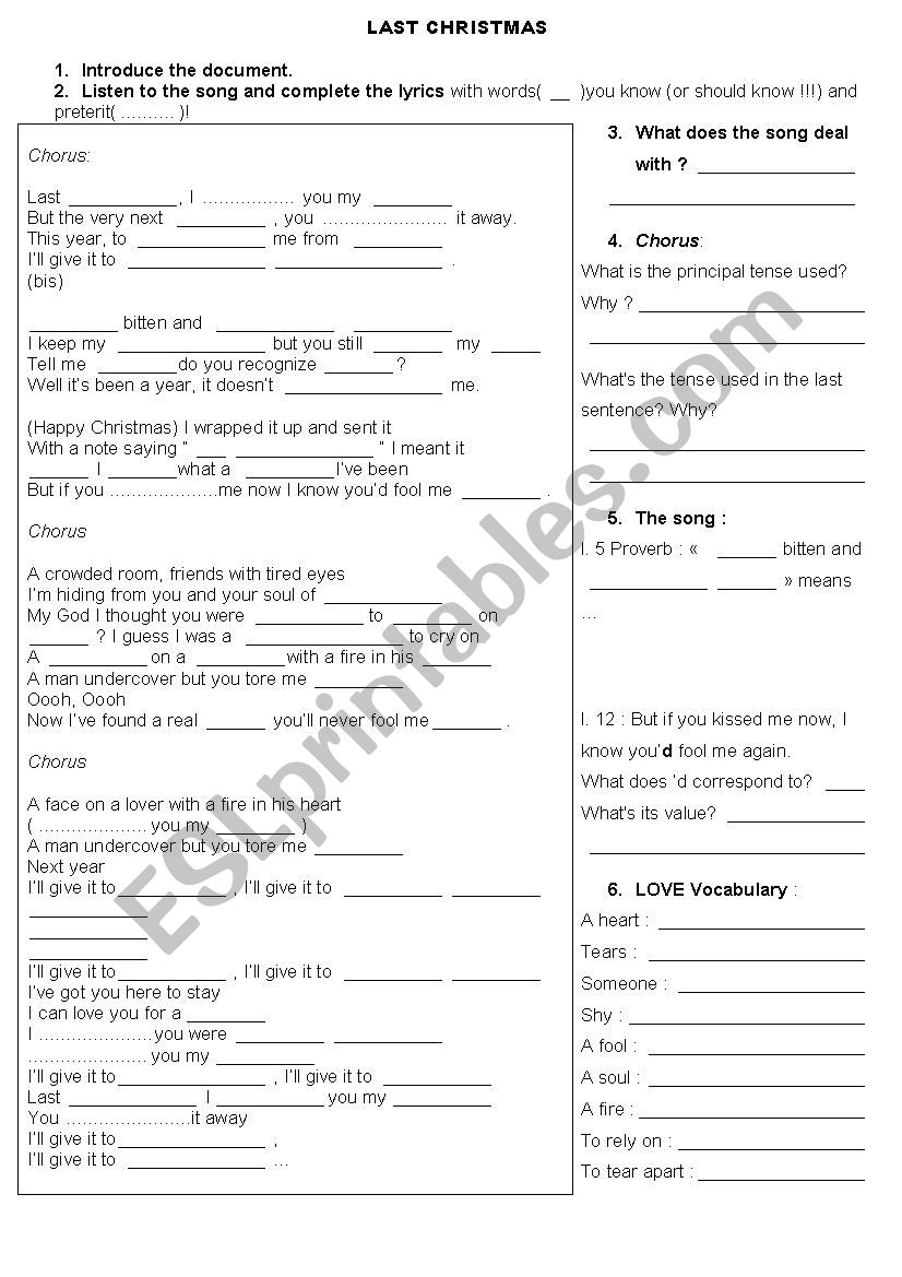 Last Christmas - song worksheet