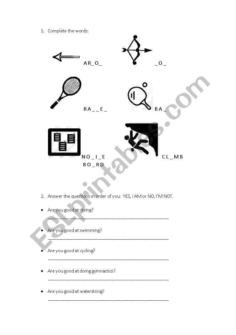 Are you good at...? worksheet