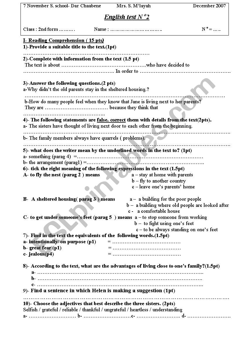 End-Of-Term Test n1 2nd formers