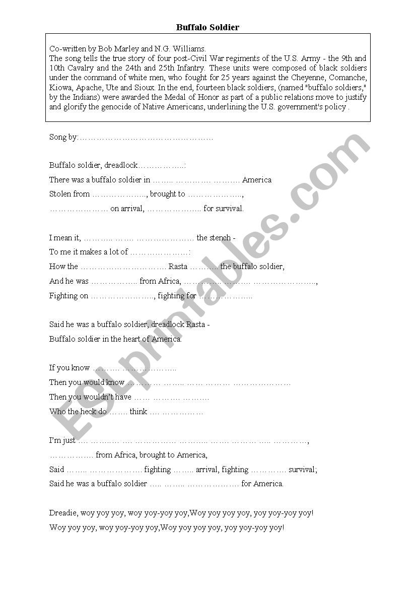 Buffalo Soldier worksheet