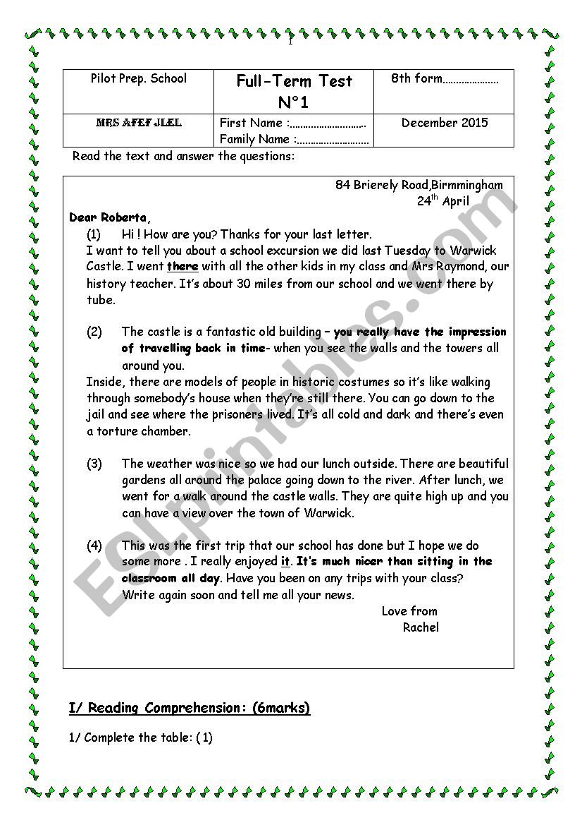 Full term test N1 worksheet