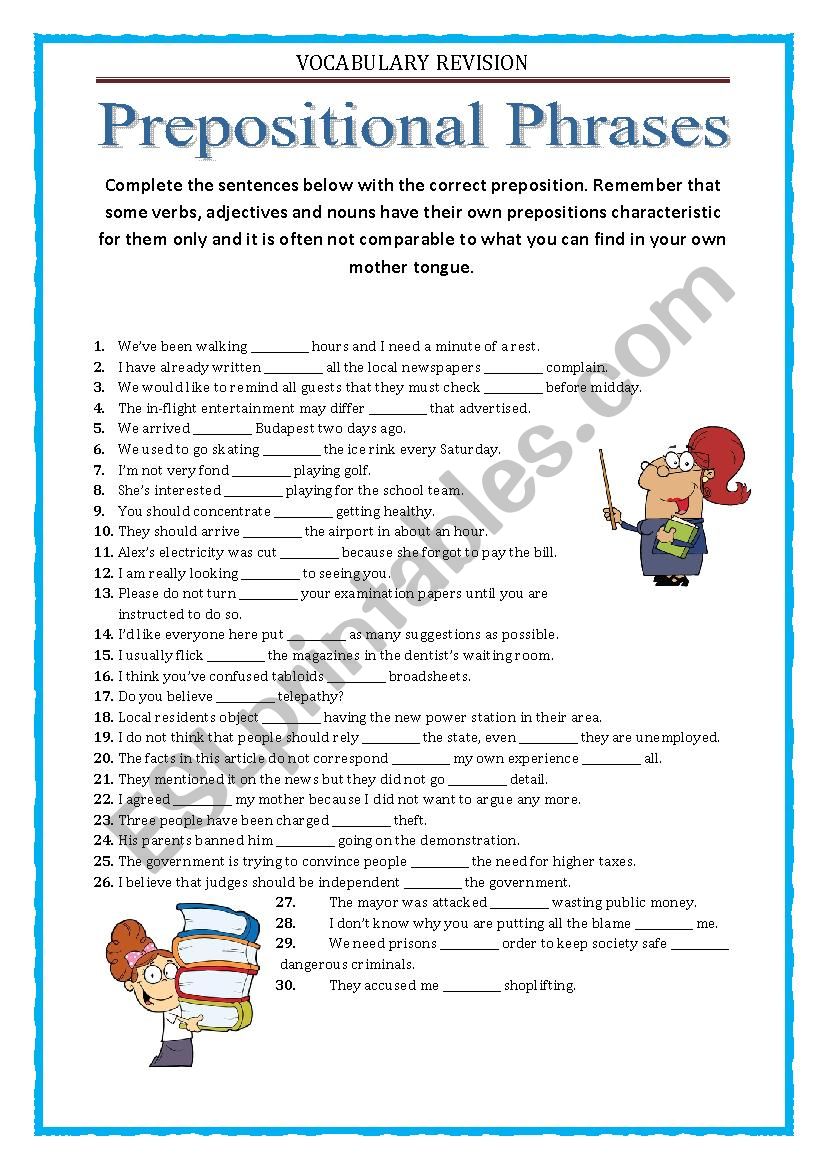 Vocabulary Revision 9 - prepositional phrases 