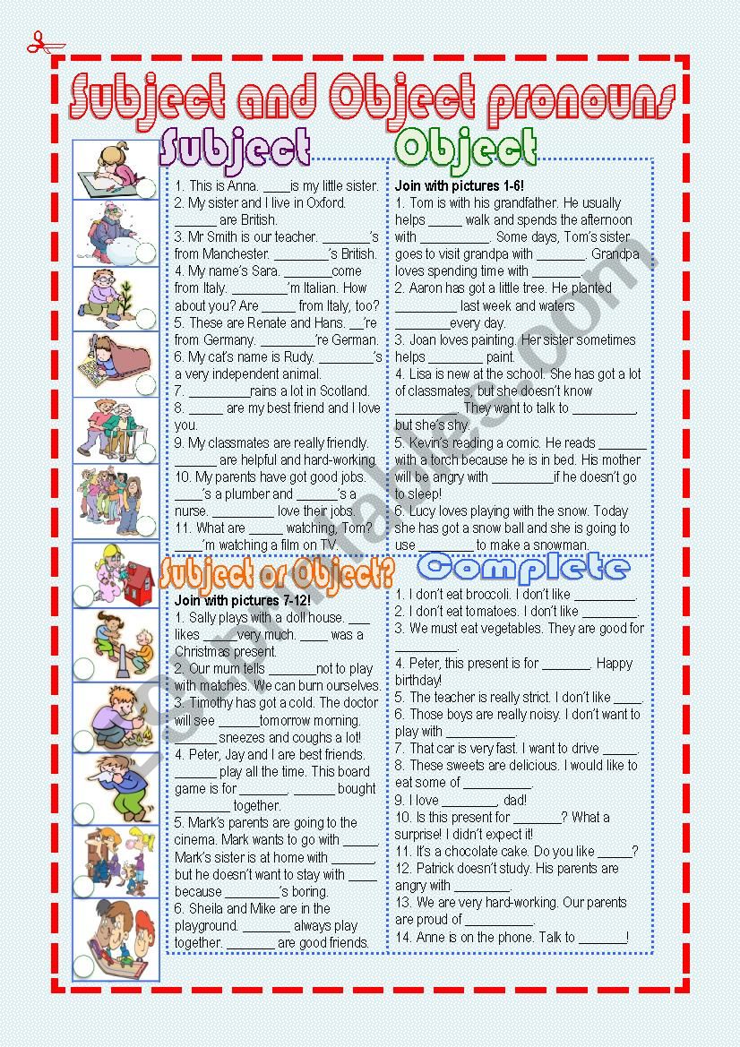 Subject and Object pronouns worksheet