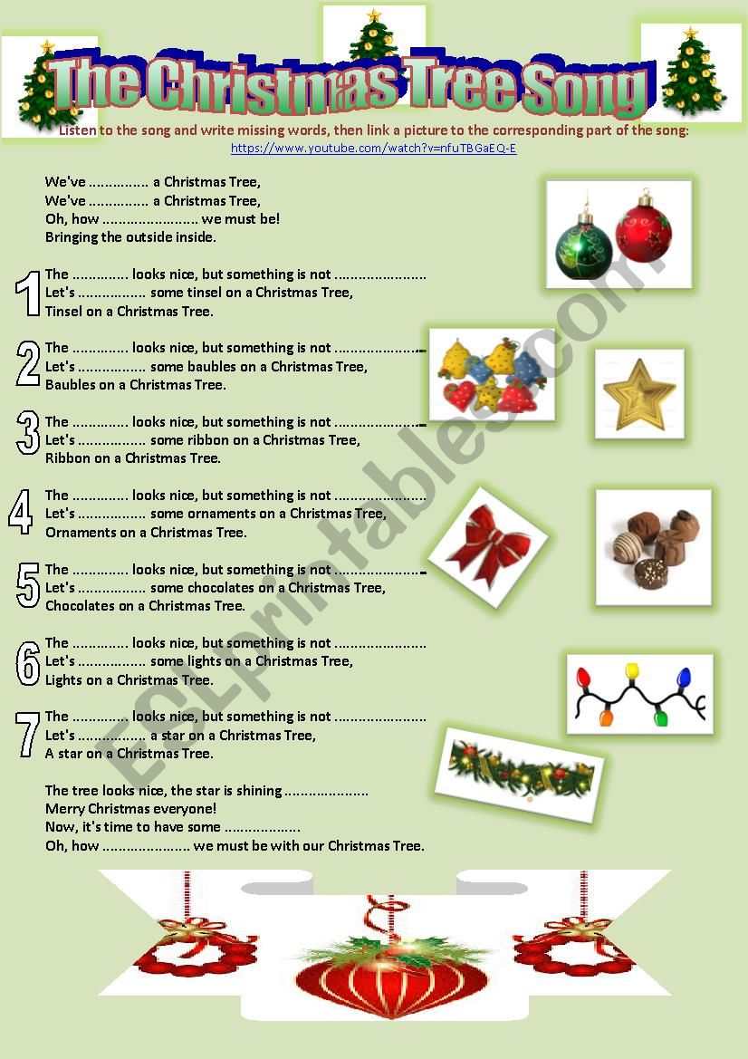 The Christmas Tree Song worksheet