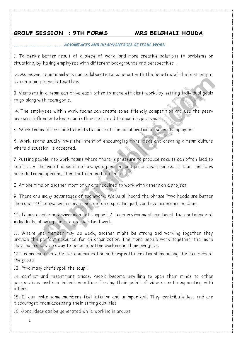 group work worksheet