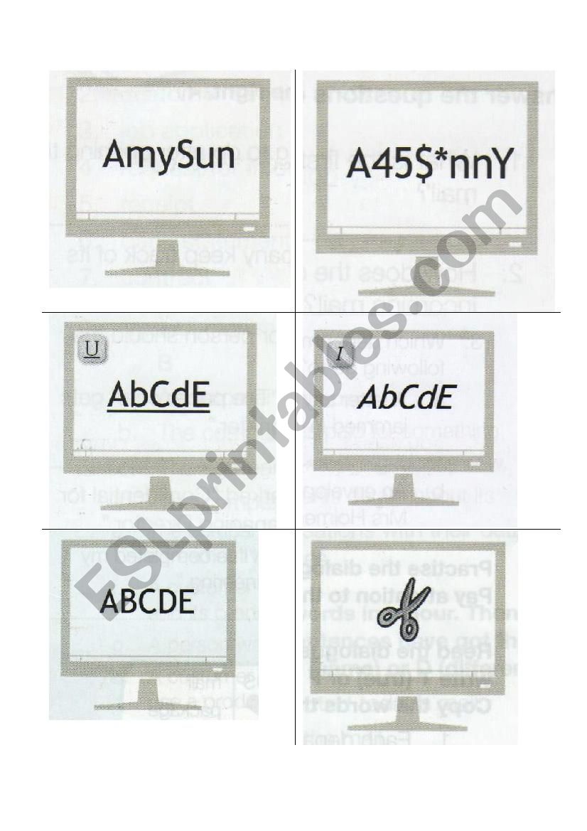 Word processing flashcards worksheet