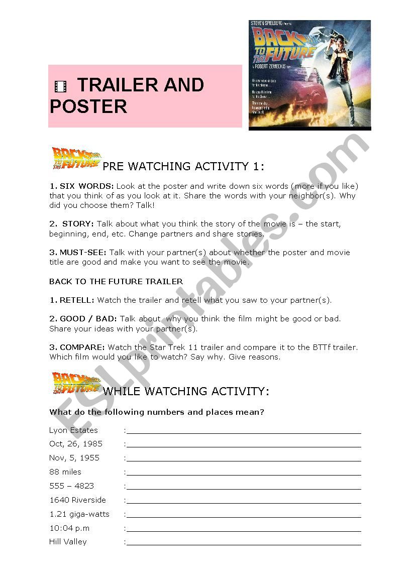 Back to the future I worksheet