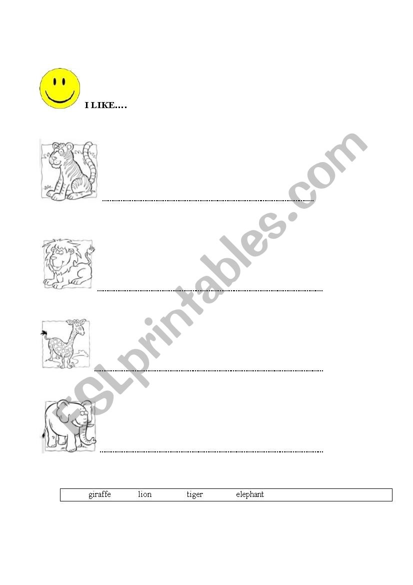 I like + animals worksheet